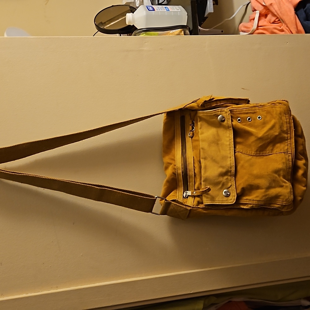 Tan corduroy cross body bag